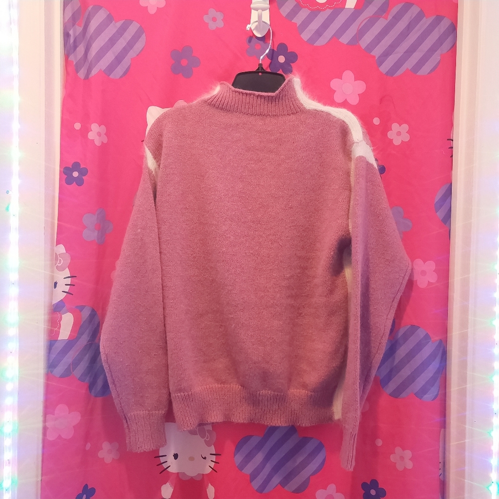 W🖤C Pink+White Line Sweater